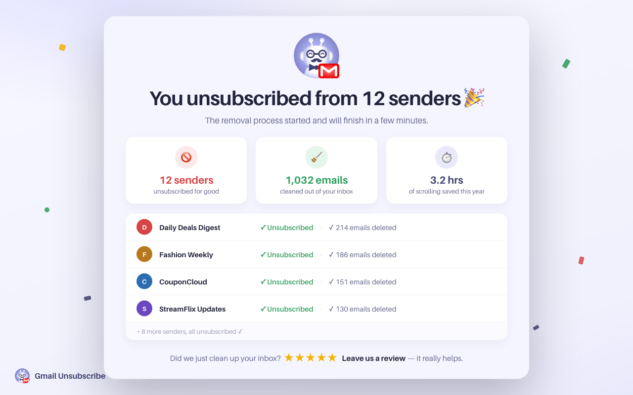 Gmail Unsubscribe - bulk email unsubscription - 截图 2