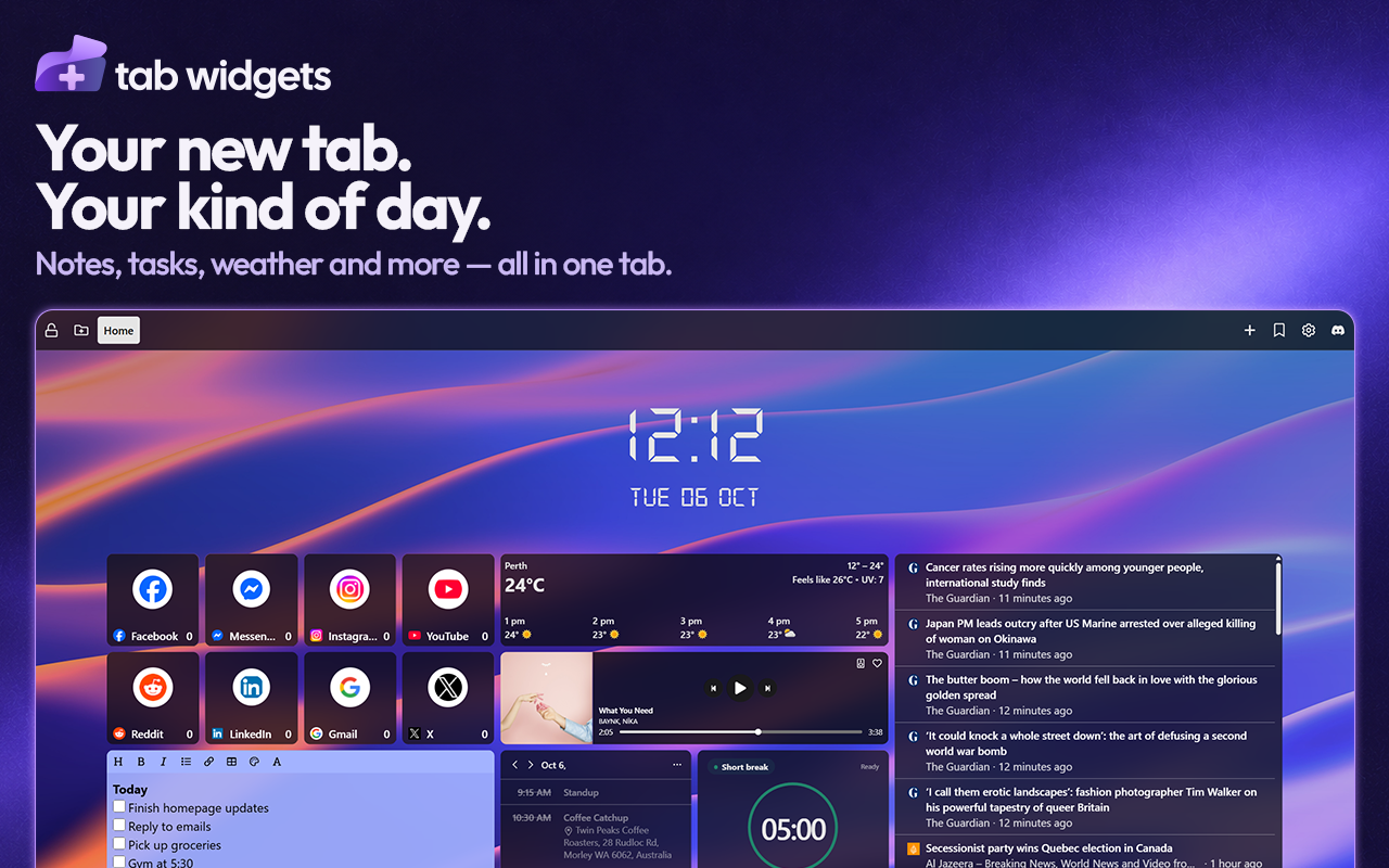 Tab Widgets - Custom New Tab Dashboard - 截图 1