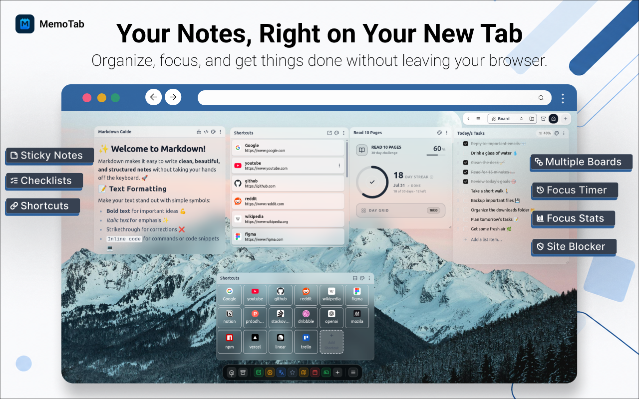 MemoTab – New Tab Notes & Focus Mode - 截图 1