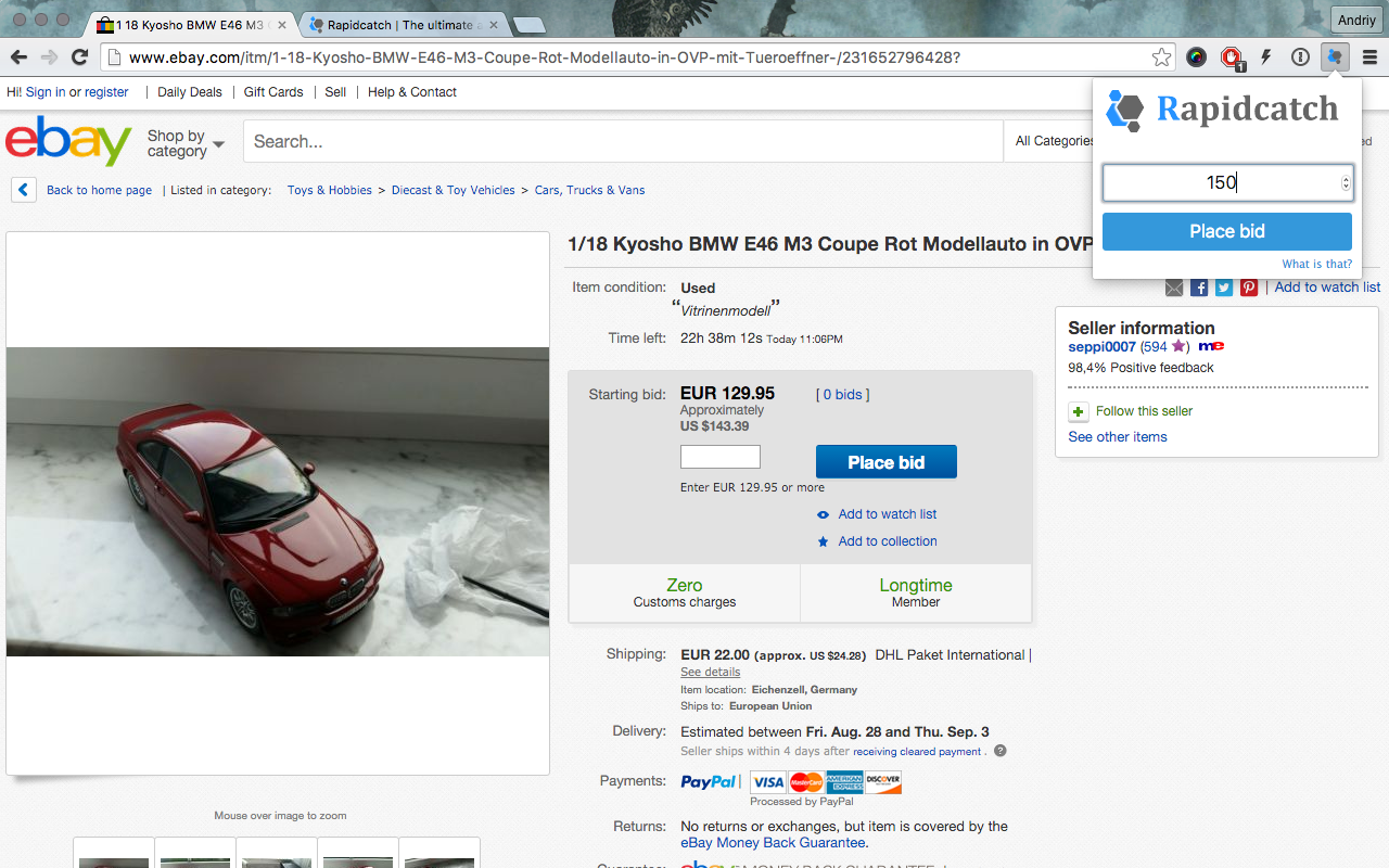 Rapidcatch eBay auction sniper - 截图 1