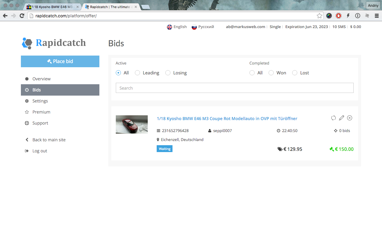 Rapidcatch eBay auction sniper - 截图 2