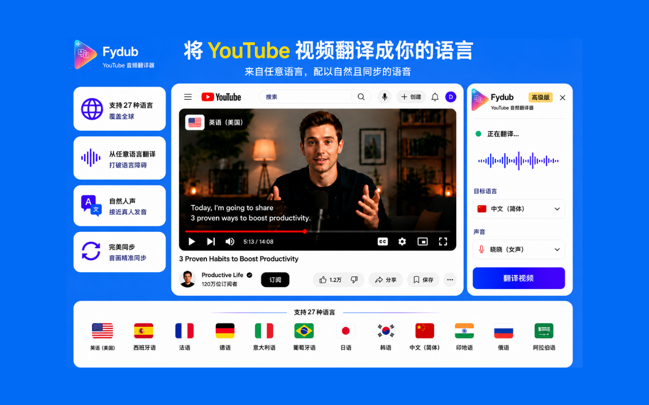 FyDub:YouTube音频翻译与配音 - 截图 1