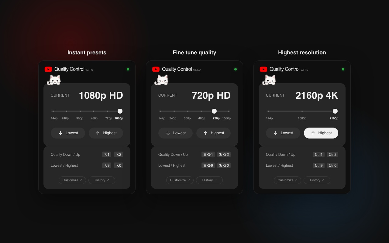 YouTube Quality ShortCut - 截图 1