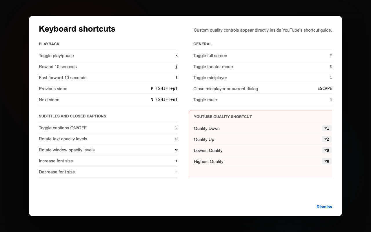 YouTube Quality ShortCut - 截图 3