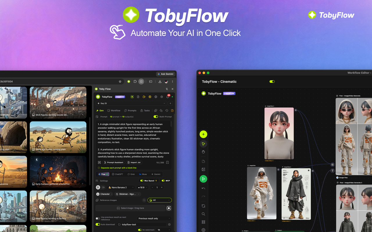 TobyFlow - Auto Flow, Auto ChatGPT, Auto Grok, Auto Muse & AI Workflows - 截图 1