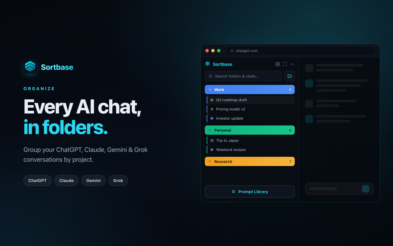 Sortbase – ChatGPT、Claude、Gemini 和 Grok 的统一 AI 工作区 - 截图 2