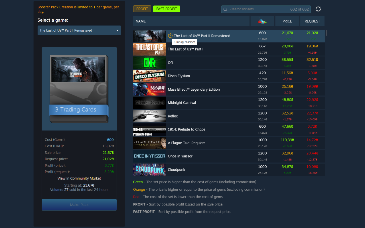 Steam Booster Packs Profit Finder - 截图 5