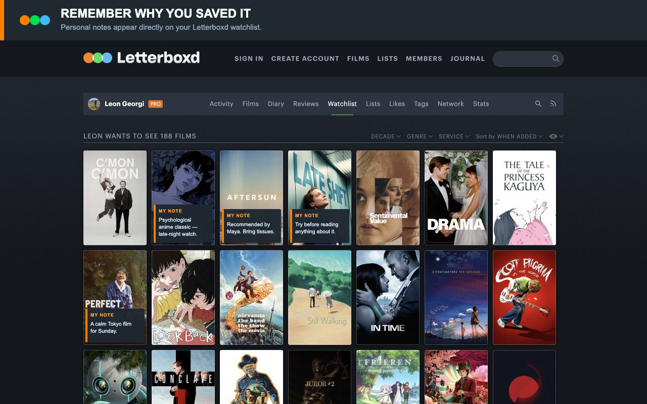 Letterboxd Watchlist Notes - 截图 1