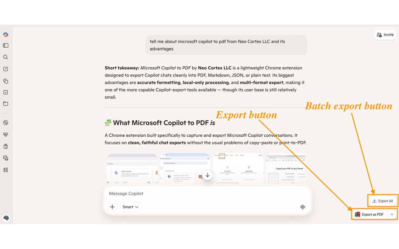 Copilot 导出器 - 将对话导出为 PDF、Markdown、JSON - 截图 1
