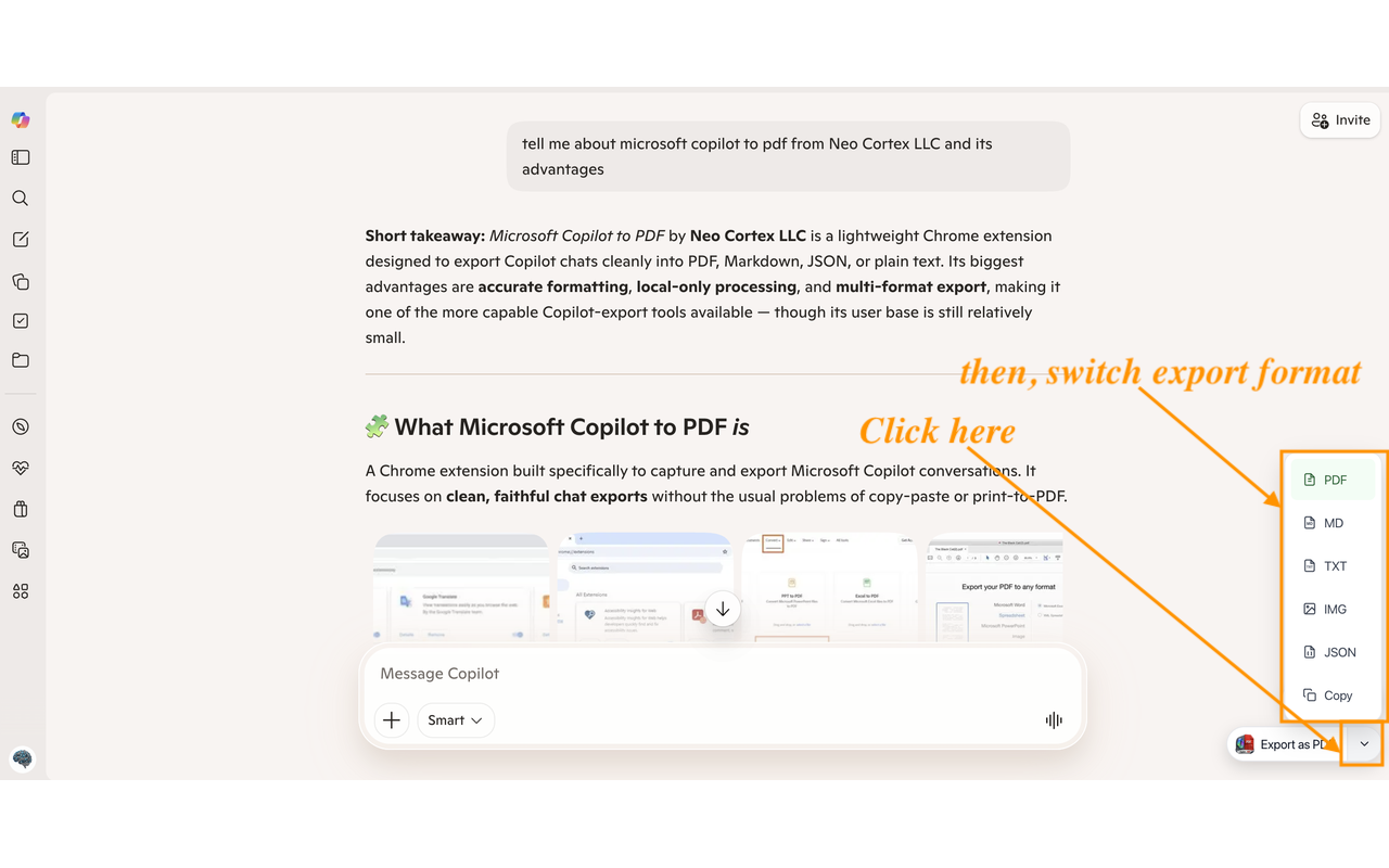 Copilot 导出器 - 将对话导出为 PDF、Markdown、JSON - 截图 2