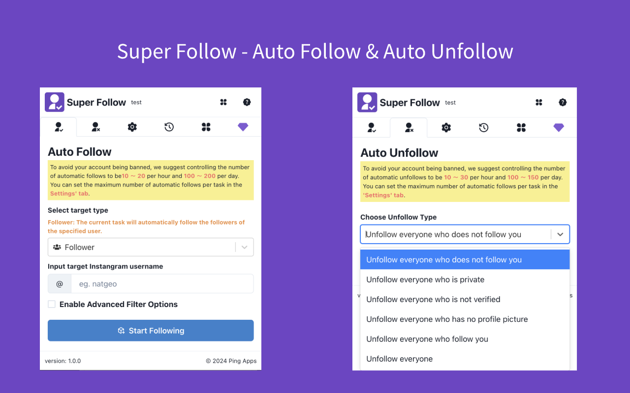Ins Follow - Ins Auto Follow Unfollow - 截图 1