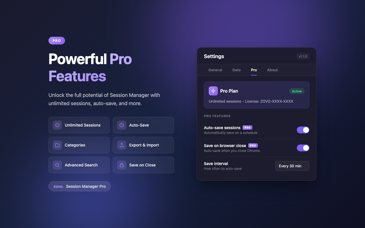 Session Manager Pro - Save & Restore Tabs, Windows and Browsing Sessions - 截图 3