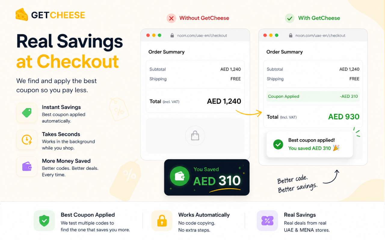 GetCheese - Auto Apply Coupons on UAE Stores - 截图 1