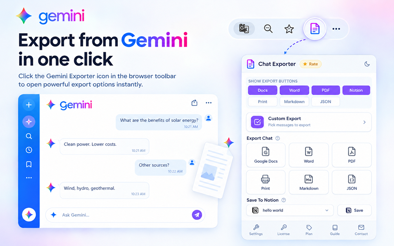 Gemini 聊天导出器：保存为 PDF、Word、Docs、Notion、Markdown - 截图 2