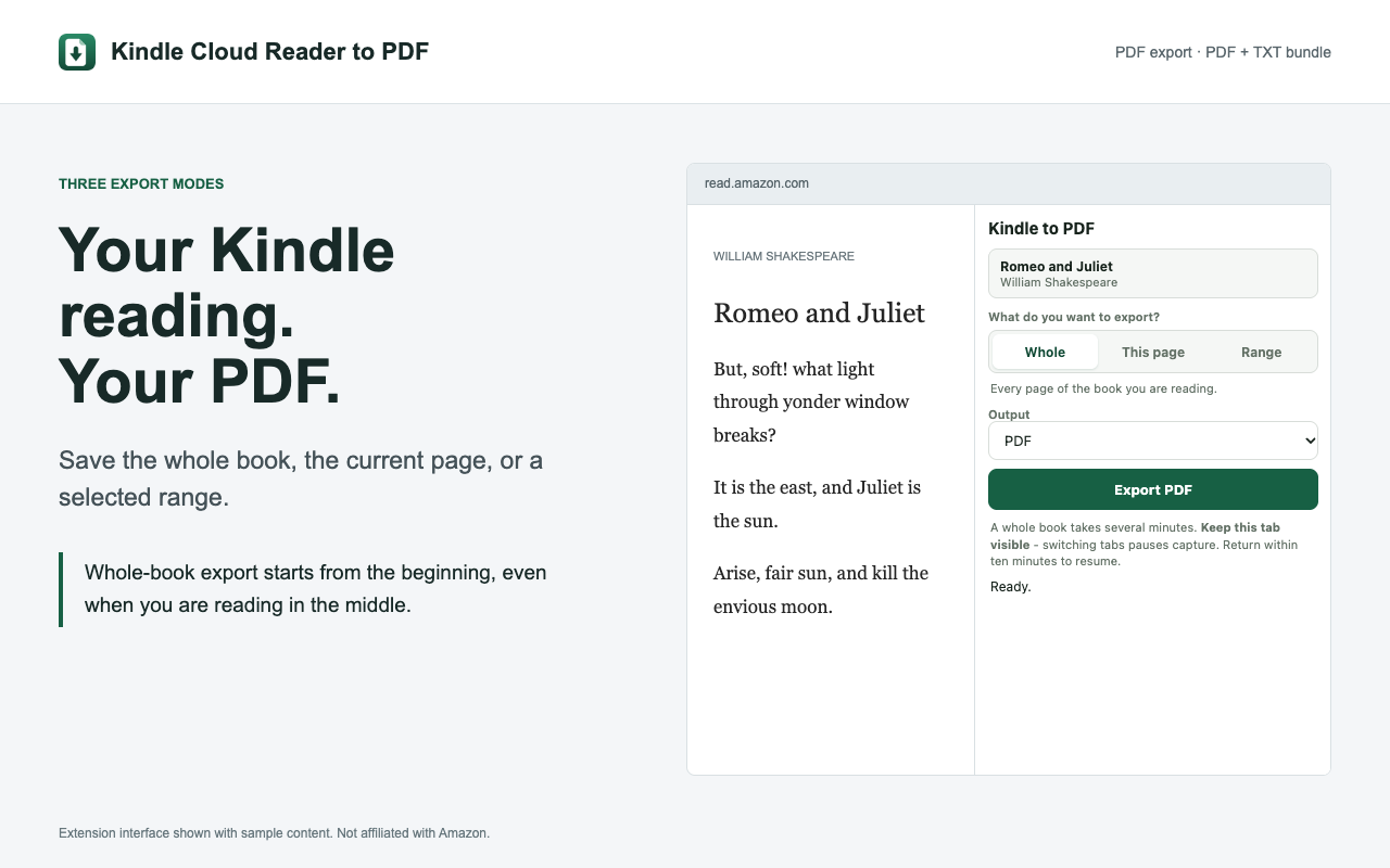 Kindle Cloud Reader to PDF – Export Kindle Books - 截图 1