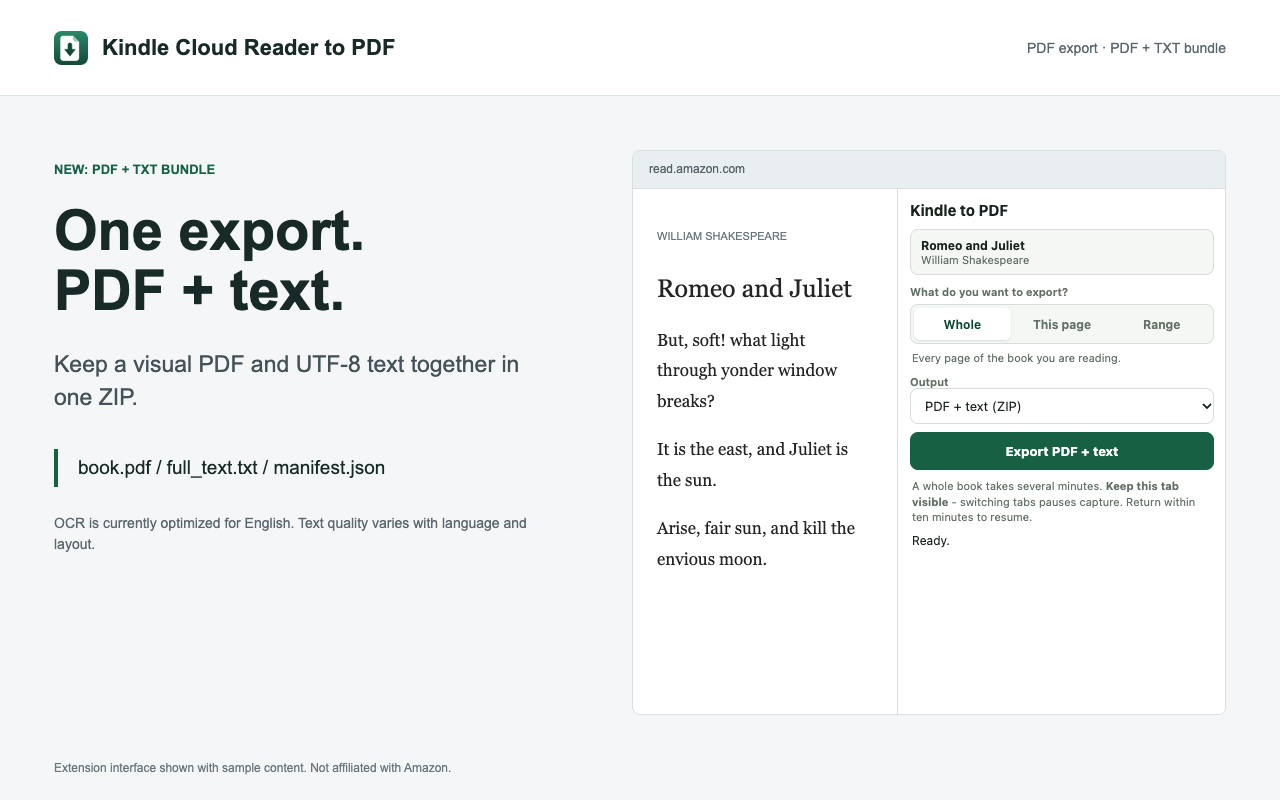 Kindle Cloud Reader to PDF – Export Kindle Books - 截图 2
