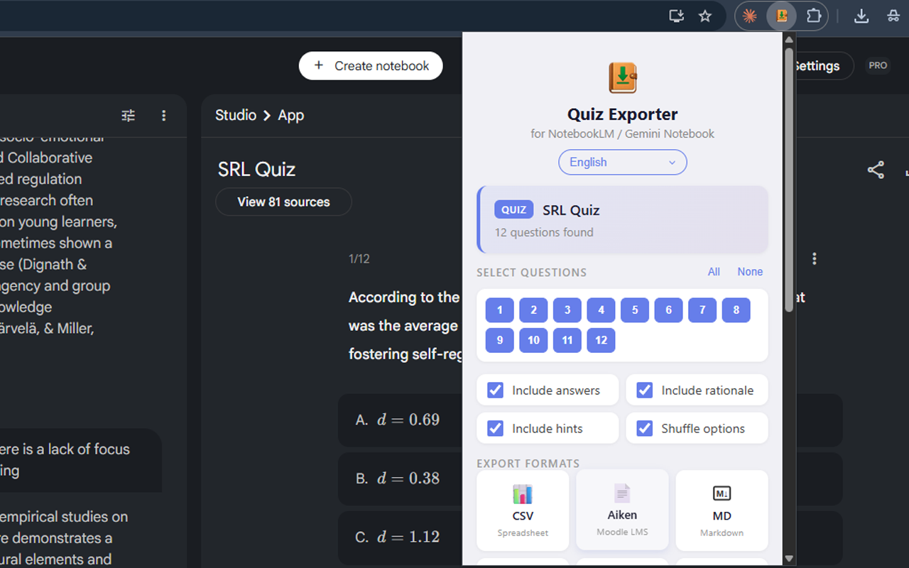 NotebookLM Quiz Exporter - 截图 1