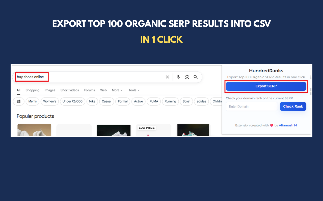 HundredRanks – Export Top 100 SERP into CSV - 截图 1
