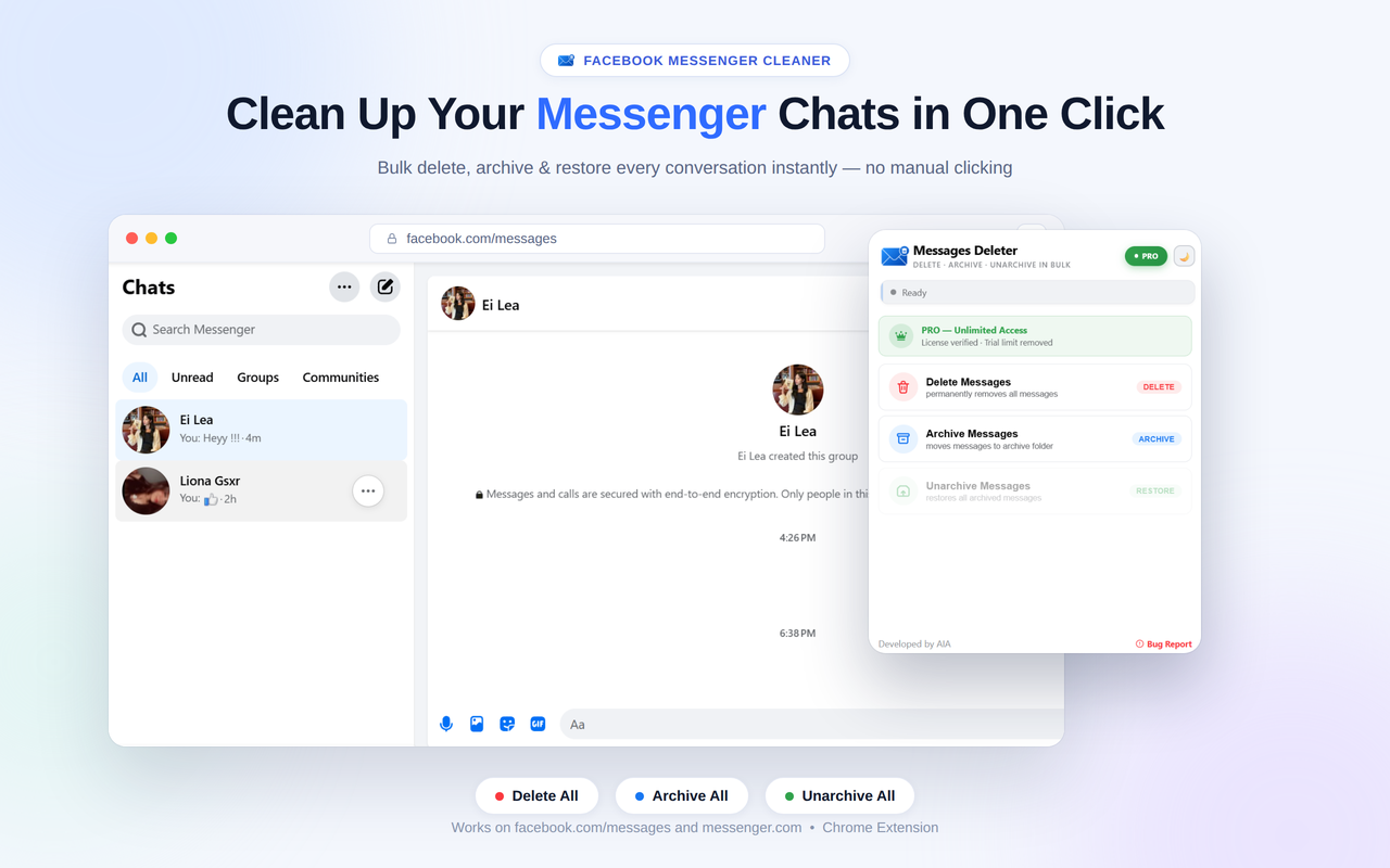 Facebook Messenger Cleaner — Bulk Delete All Messages - 截图 1