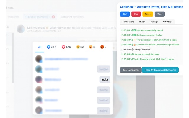 ClickMate – Invite Facebook™ Post Likers + AI Replies - 截图 1