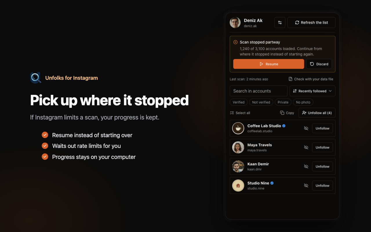 Unfolks - Find who doesn't follow you back on Instagram! - 截图 3