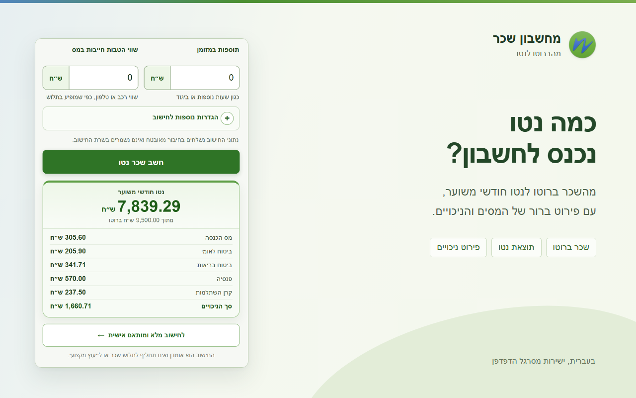 מחשבון שכר — ברוטו לנטו - 截图 1