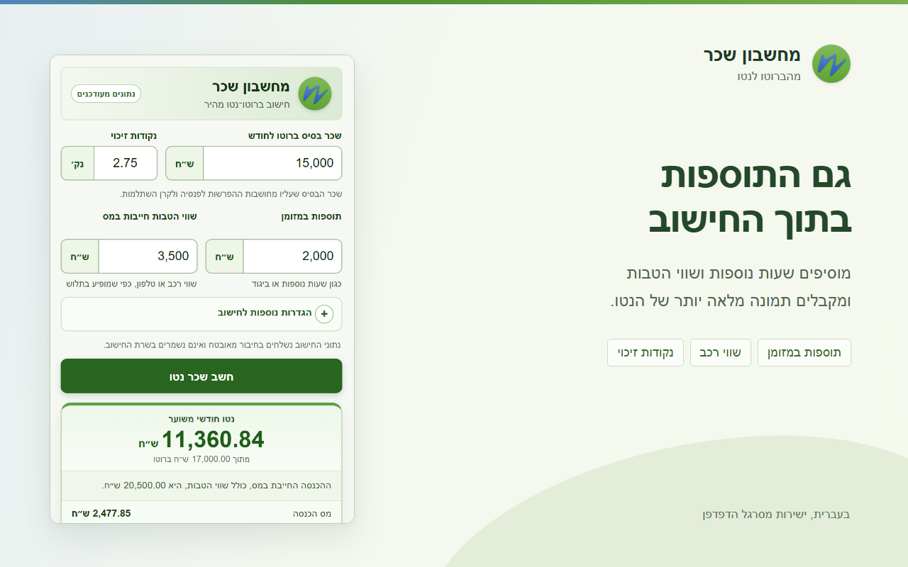 מחשבון שכר — ברוטו לנטו - 截图 2