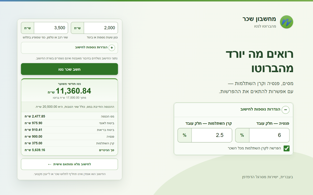 מחשבון שכר — ברוטו לנטו - 截图 3