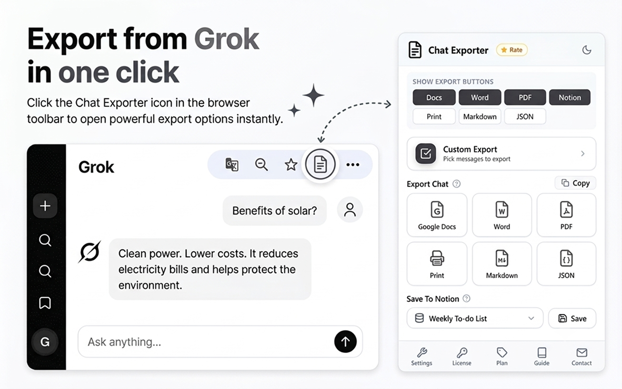 Grok 导出 PDF、Word、Markdown、Google Docs 和 Notion — Chat Exporter - 截图 2