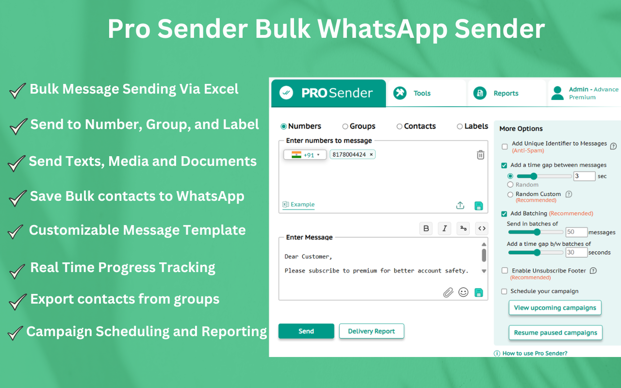 Pro Sender - Free Bulk WhatsApp Sender - 截图 2