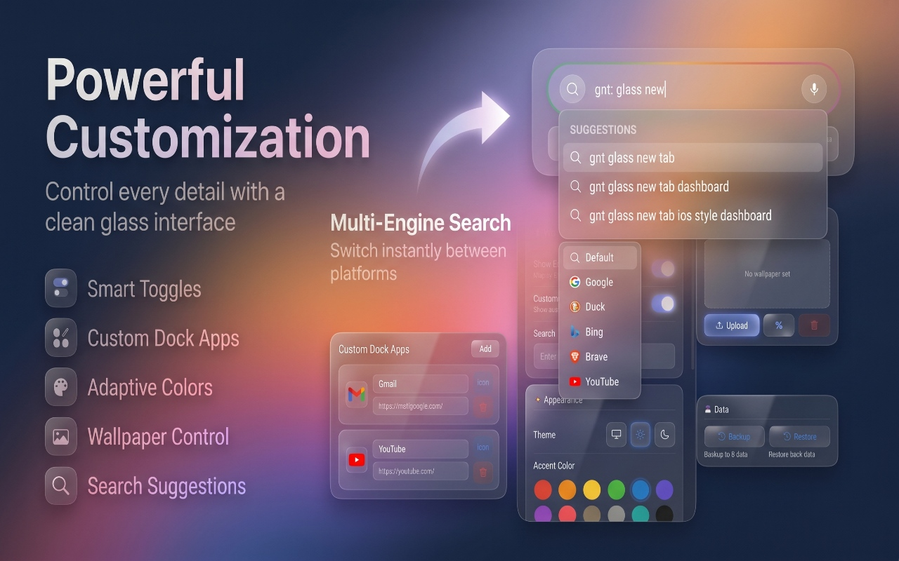 GNT: Glass New Tab – iOS Style Dashboard - 截图 4