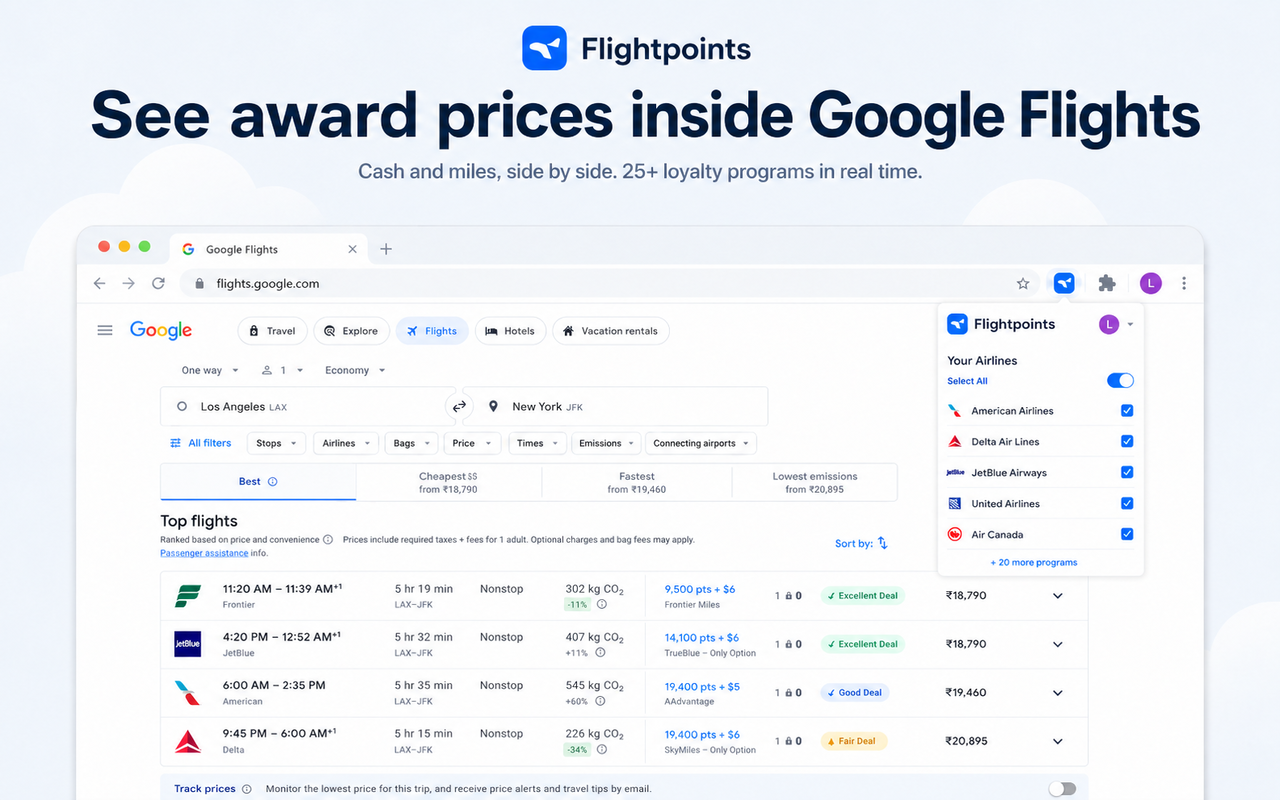 Flightpoints – Google Flights 里程票扩展 - 截图 3