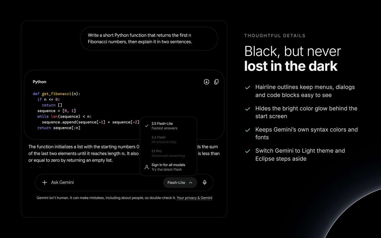 Gemini Eclipse: Pure Black OLED Theme - 截图 3