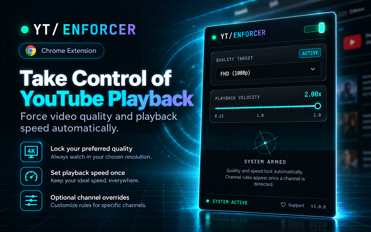 YT Enforcer: Auto 4K & Speed Control - 截图 1