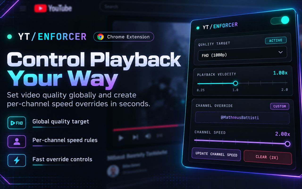 YT Enforcer: Auto 4K & Speed Control - 截图 2