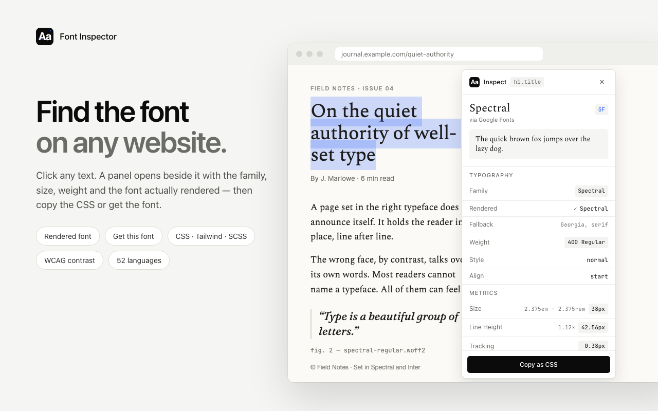Font Inspector – 任意网站字体识别工具 - 截图 1