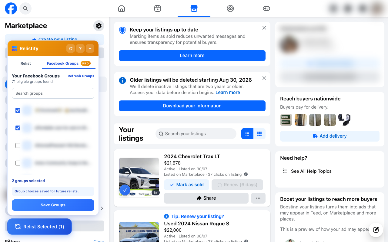Delete & Relist Facebook Marketplace — Relistify - 截图 2