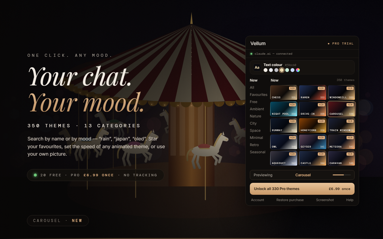 350 Animated Themes & Dark Modes for ChatGPT, Claude & Gemini: Vellum - 截图 2