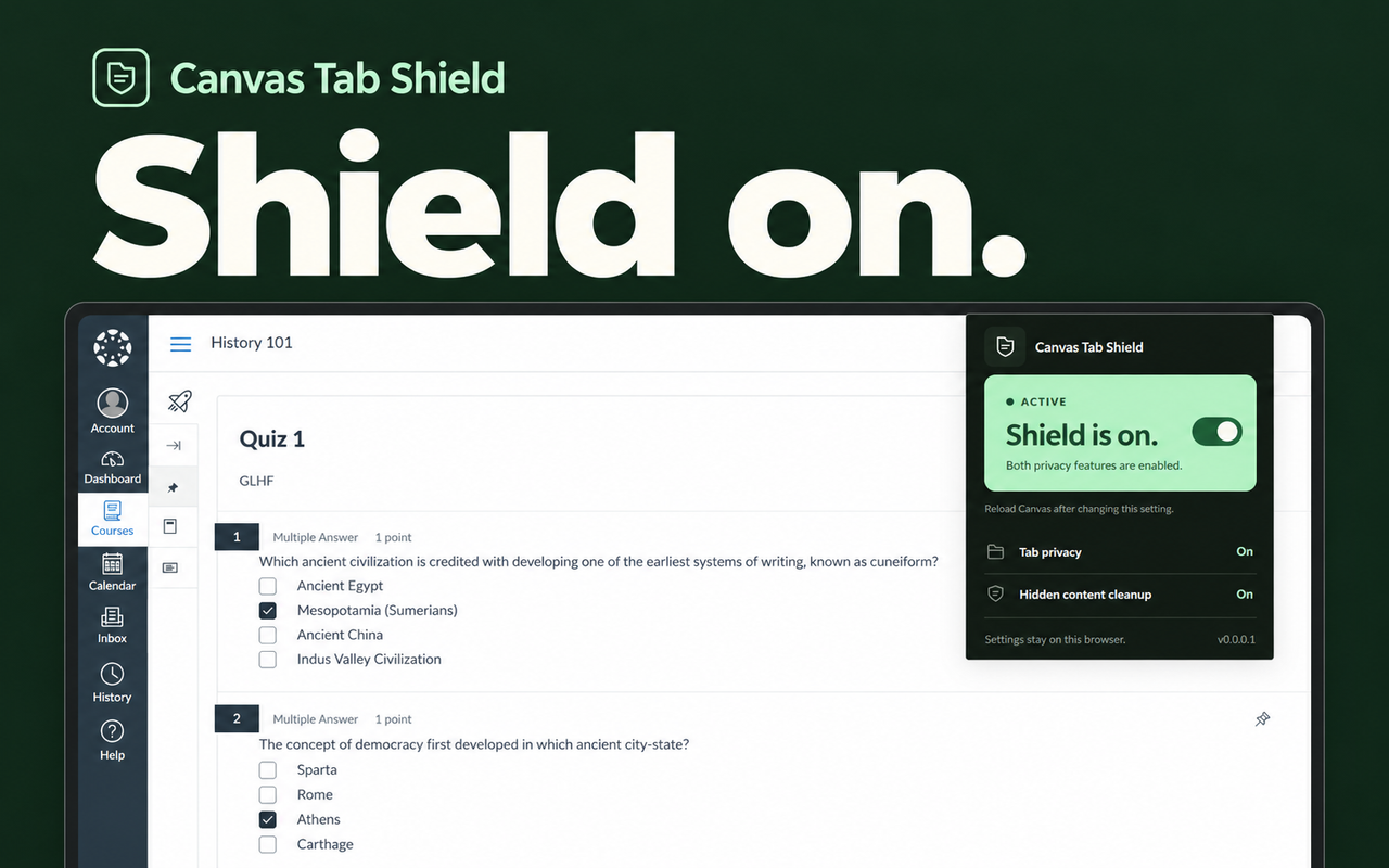 Canvas Tab Shield: Quiz & Test Detection Blocker - 截图 3