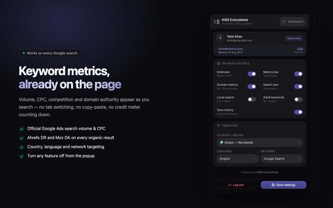 KWS Everywhere — Keyword Research Tool: Search Volume, CPC & SEO - 截图 3