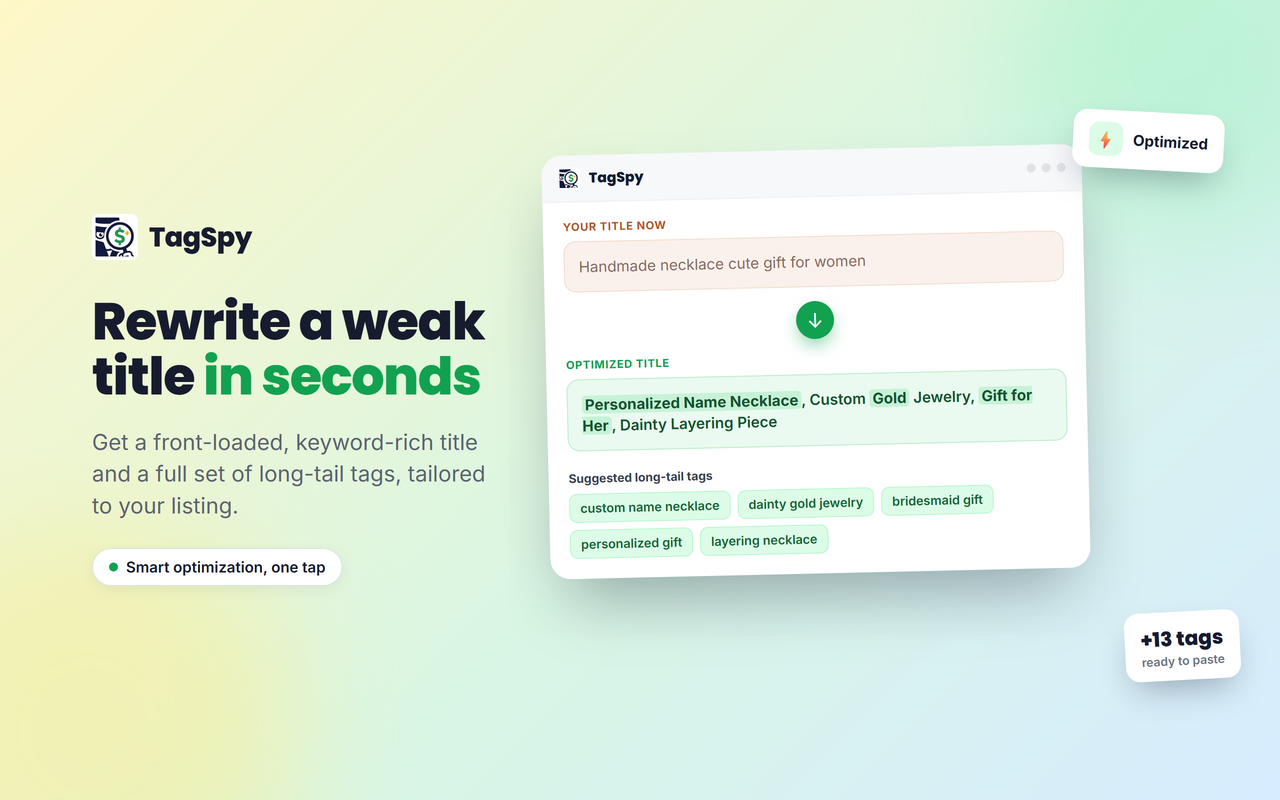 TagSpy: 查看任何Etsy商品的隐藏标签和SEO评分 - 截图 3
