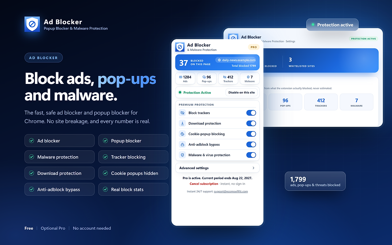 AdBlocker: Block Ads, Pop-ups, Trackers & Malware across the web - 截图 1