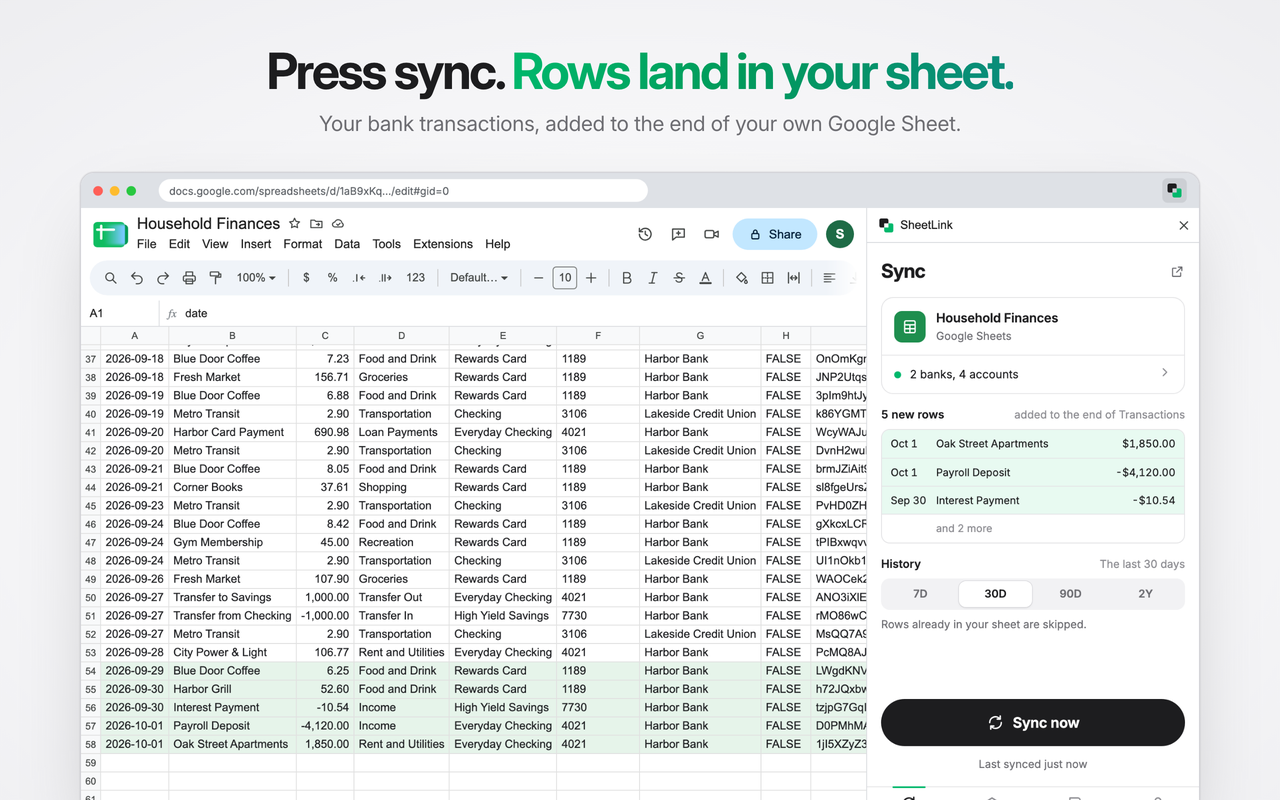 SheetLink: Sync Bank Transactions to Google Sheets - 截图 1