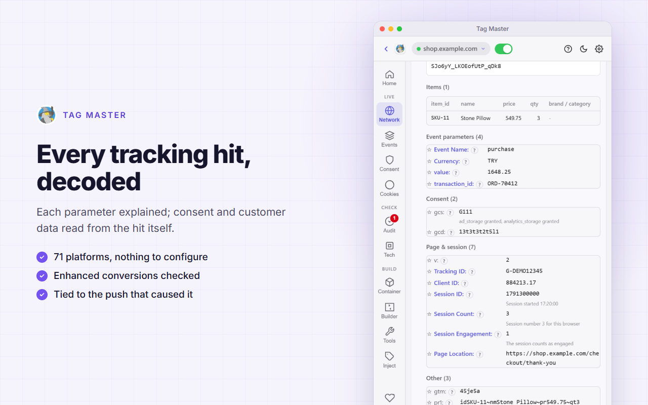 Tag Master – GTM & GA4 Debugger, DataLayer Inspector - 截图 1