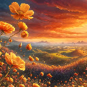 Sunset Over Flower Field Live Wallpaper