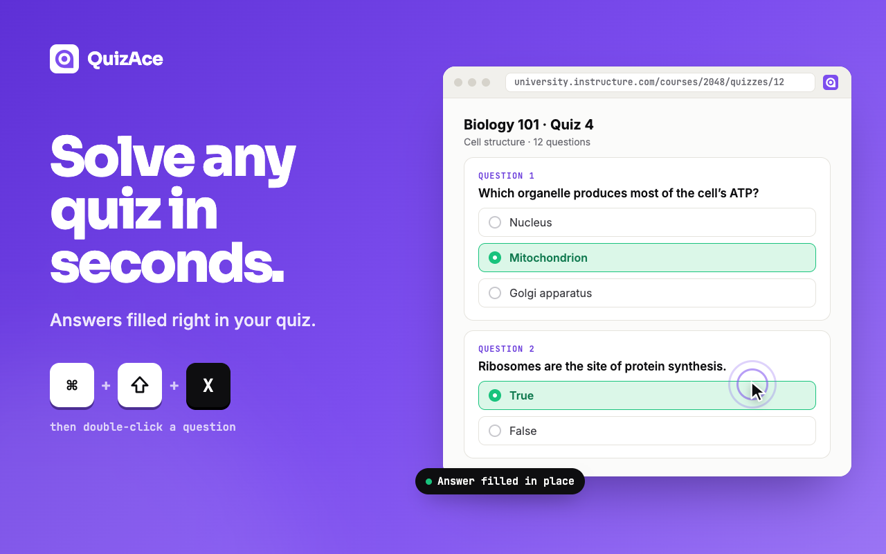QuizAce: AI Quiz Solver for Canvas, Blackboard, Moodle & Google Forms - 截图 1
