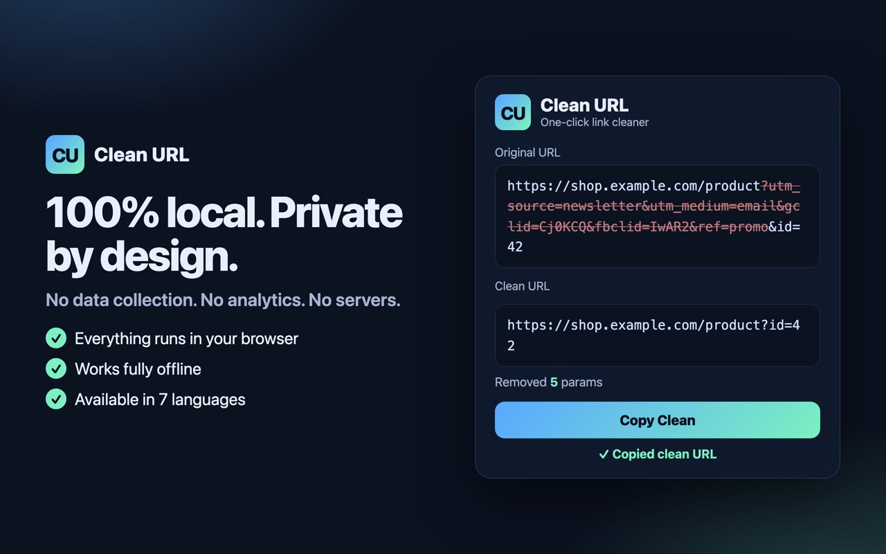 Clean URL – 移除 UTM 和跟踪参数 - 截图 3