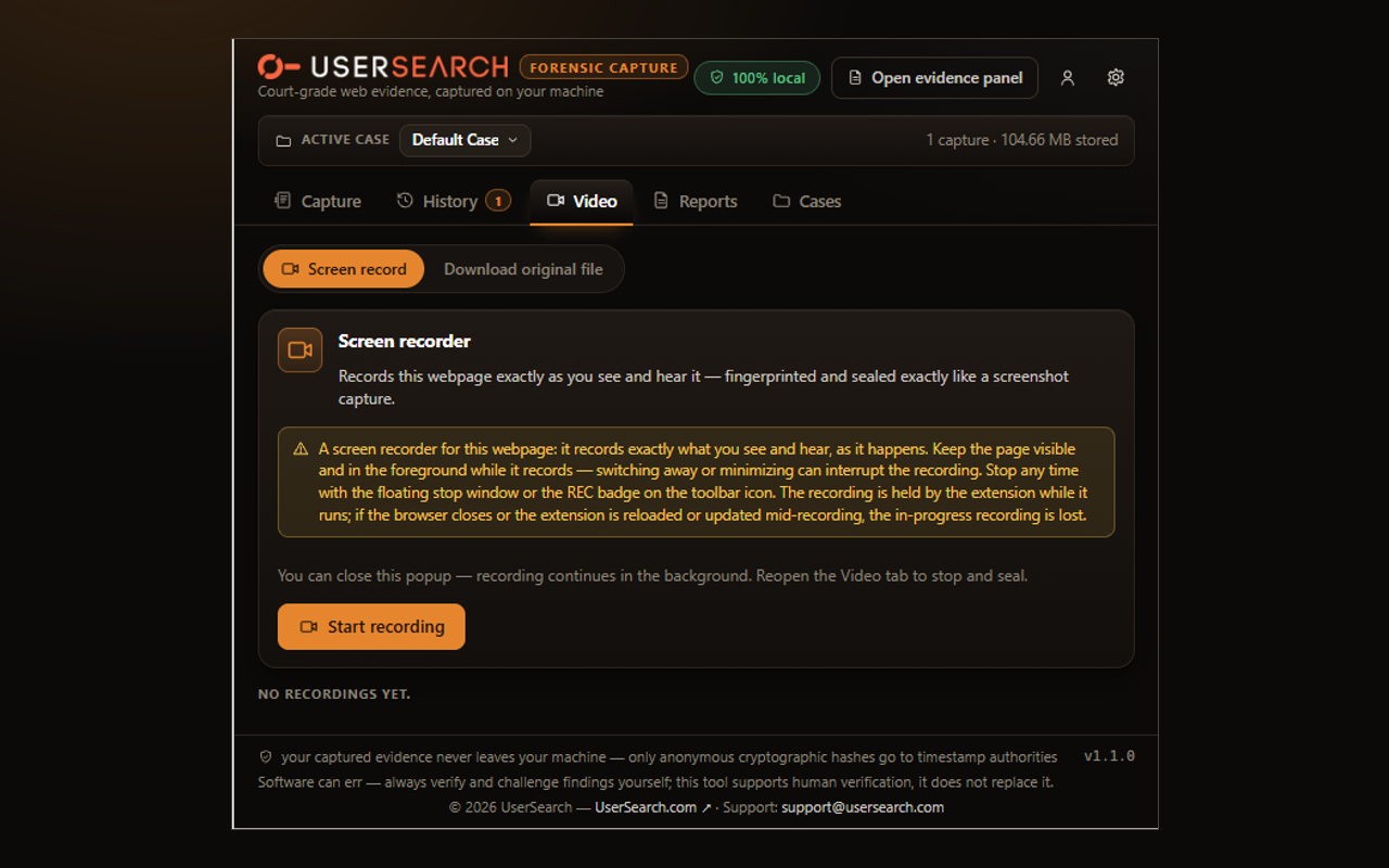 Forensic Web Capture: Court-Grade Evidence for OSINT | UserSearch - 截图 3