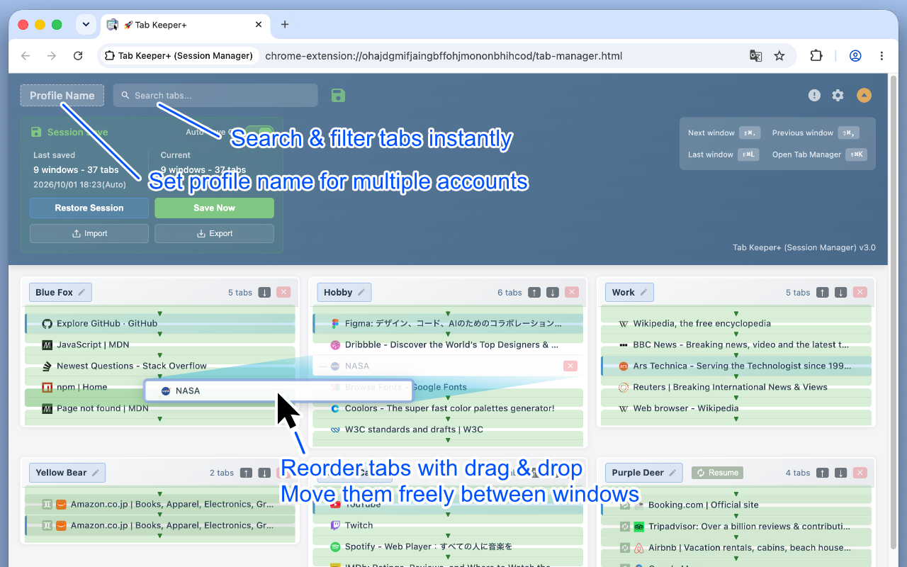 Tab Keeper+ (Session Manager) - 截图 2