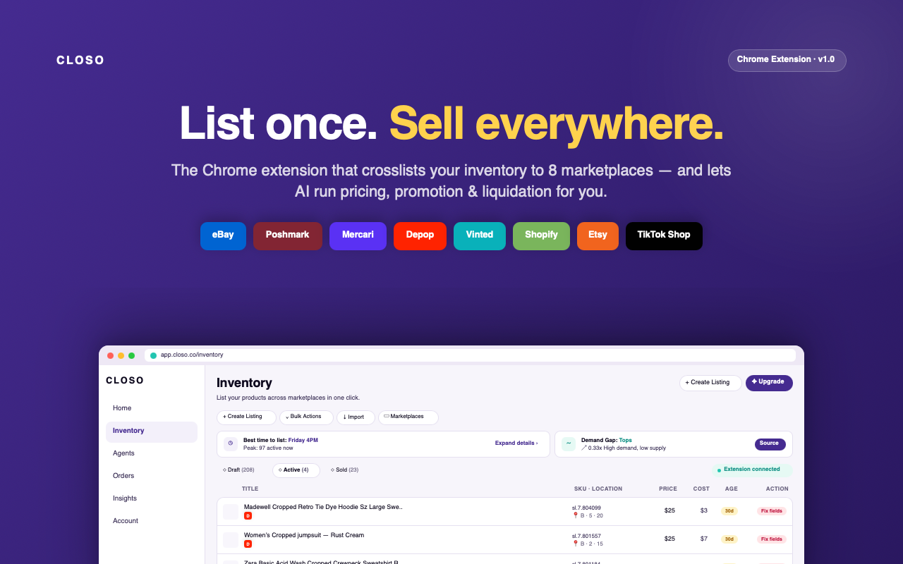 Closo — Sell on Every Marketplace - 截图 1